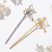 bastiee 925 sterling silver hair stick women branch wedding jewelry hairpin dangle hair step silvery golden plated 2 choices