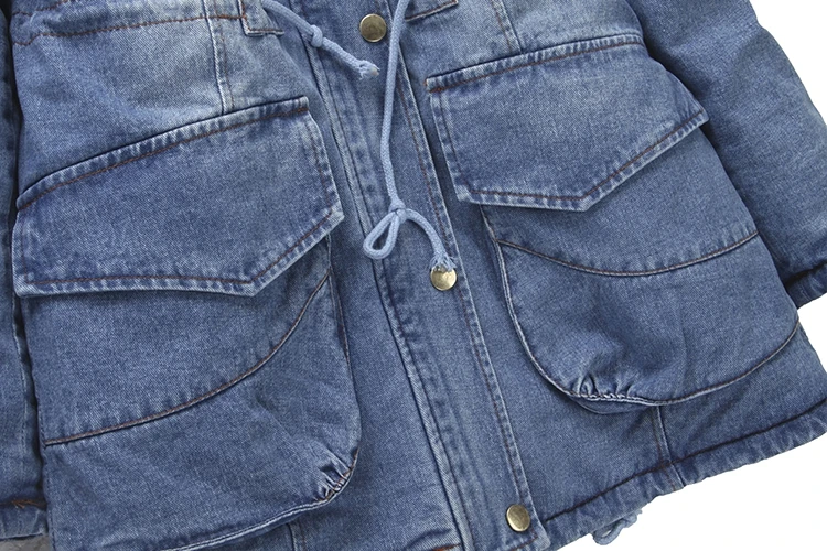 

2019 Parkas Female Women Winter Hooded Denim Coat Big Fur Collar Thickening Jeans Jacket Cotton-padded Warm Parkas