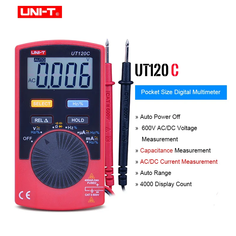 

UNI-T UT120C LCD Mini Digital Multimeter Portable Voltmeter Tester Meter DC AC Multimeter Tester Ammeter Multitester