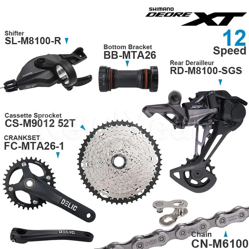 SHIMANO DEORE XT M8100 12 Speed Groupset include Shifter Rear Derailleur CRANKSET and Cassette Sprocket 50T/52T CN-M6100 Chain | Спорт и