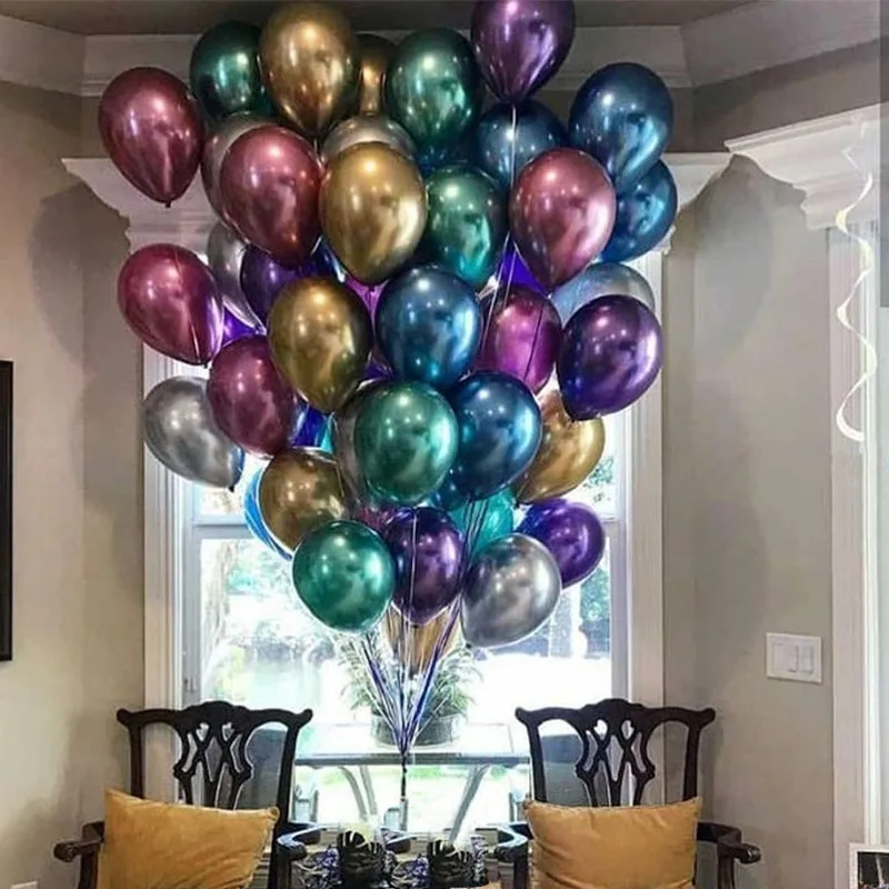 

Шарики золотистые, серебристые, хром, Металл шары из латекса цвета металлик, гелиевый воздух, 12 дюймов, 10 шт.