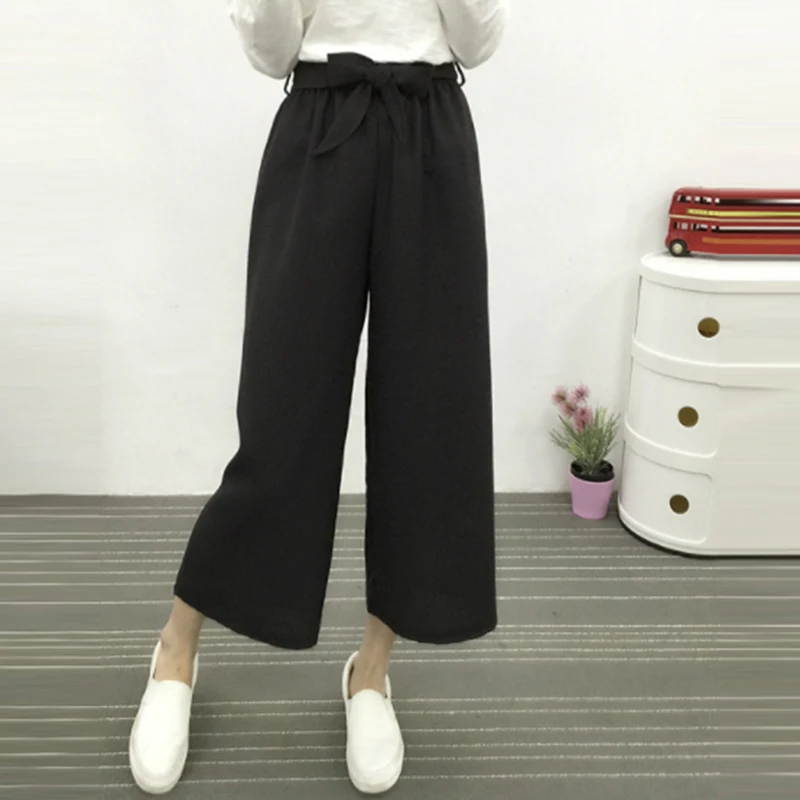 Женские брюки в полоску стильные черные свободные высокая талия укороченные