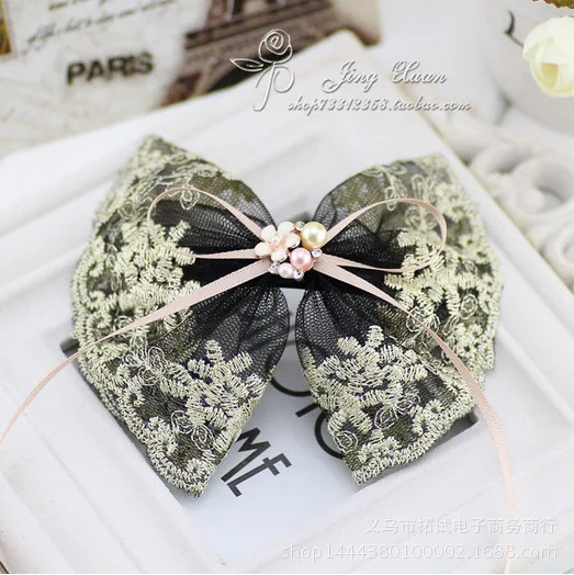 Original contract princess big lace bow hair accessory oversized beautiful bow top clip edge clip Ribbon duckbill clip hair ring