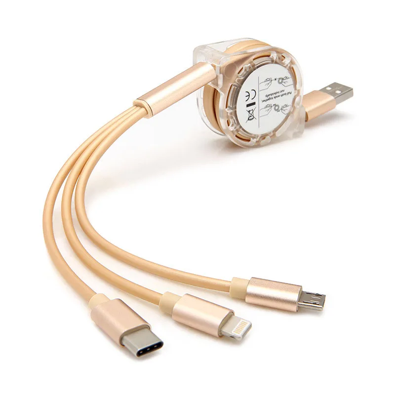 gold 3 в 1 2.1A быстрое зарядное устройство для зарядки Micro USB кабель type C для Lightning для IPhone 8 7 X для samsung Xiaomi - Цвет: gold