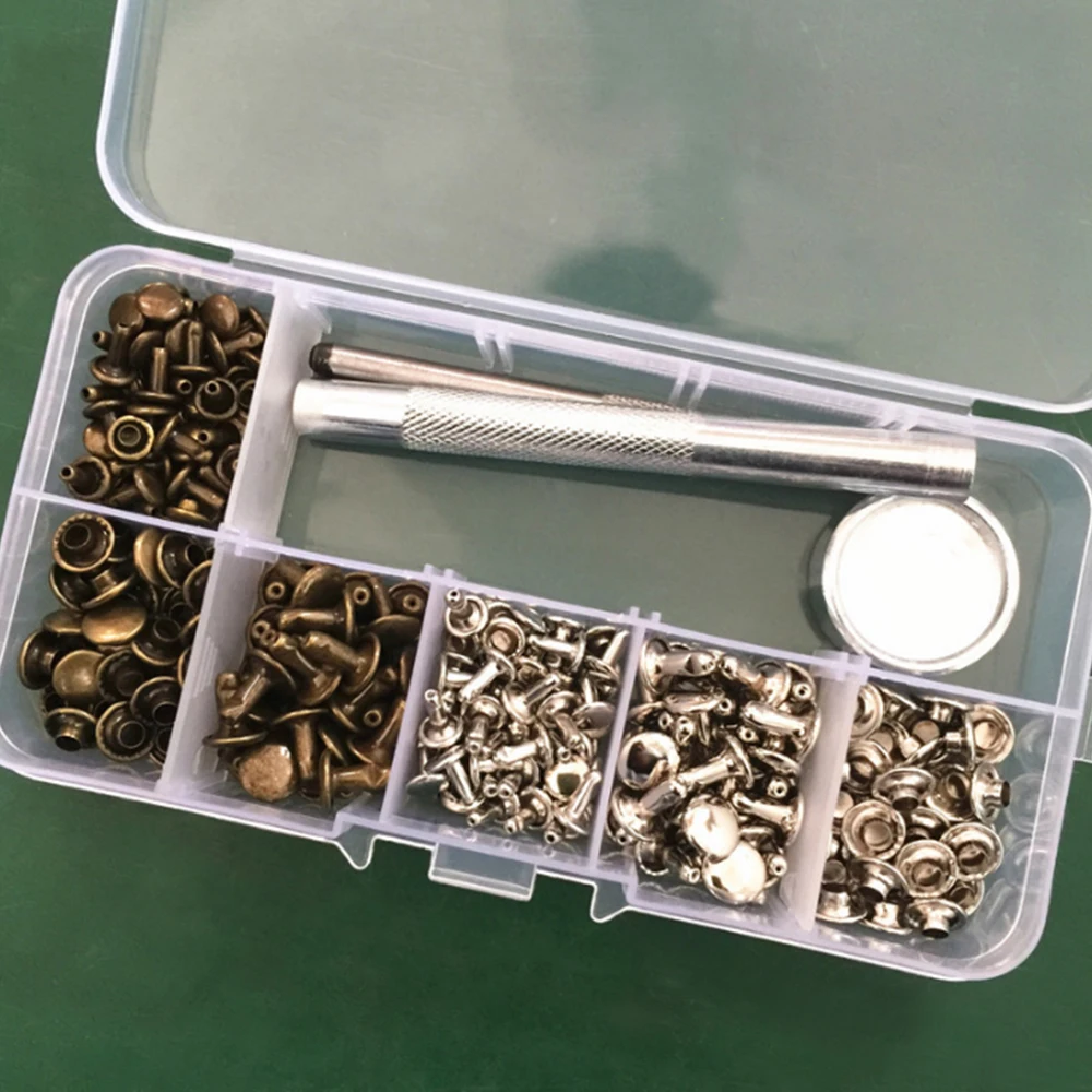 Remaches de una sola tapa, tachuelas tubulares de Metal con Kit de herramientas de fijación para artesanía de cuero, accesorios de cuero, 120 unids/set por juego