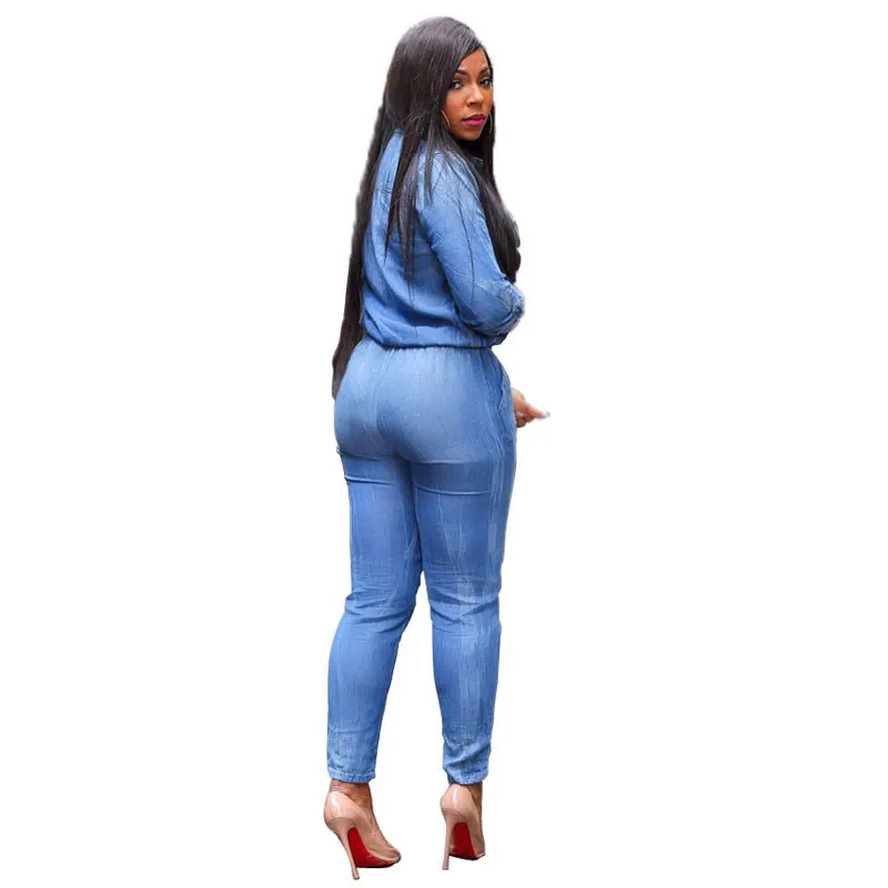 Женский джинсовый комбинезон FIONTO в европейском стиле с длинными рукавами штаны