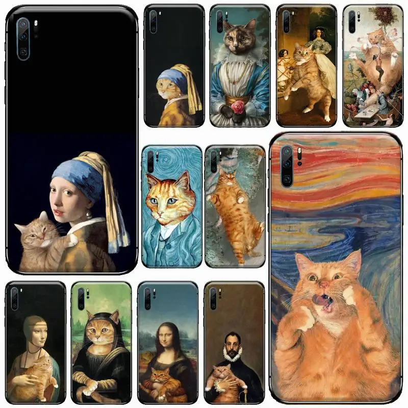 

Cat Art Aesthetics design paint Phone Case For Huawei honor Mate P 9 10 20 30 40 Pro 10i 7 8 a x Lite nova 5t Soft silicone