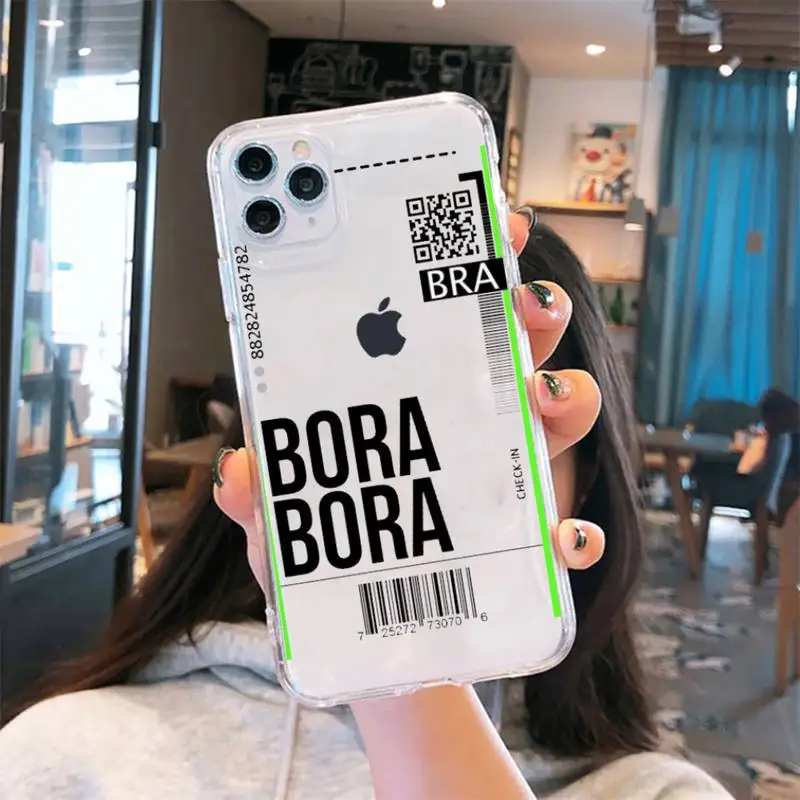 

Air ticket USA city London Paris Travel Phone Case Transparent for iPhone 6 7 8 11 12 s mini pro X XS XR MAX Plus cover funda