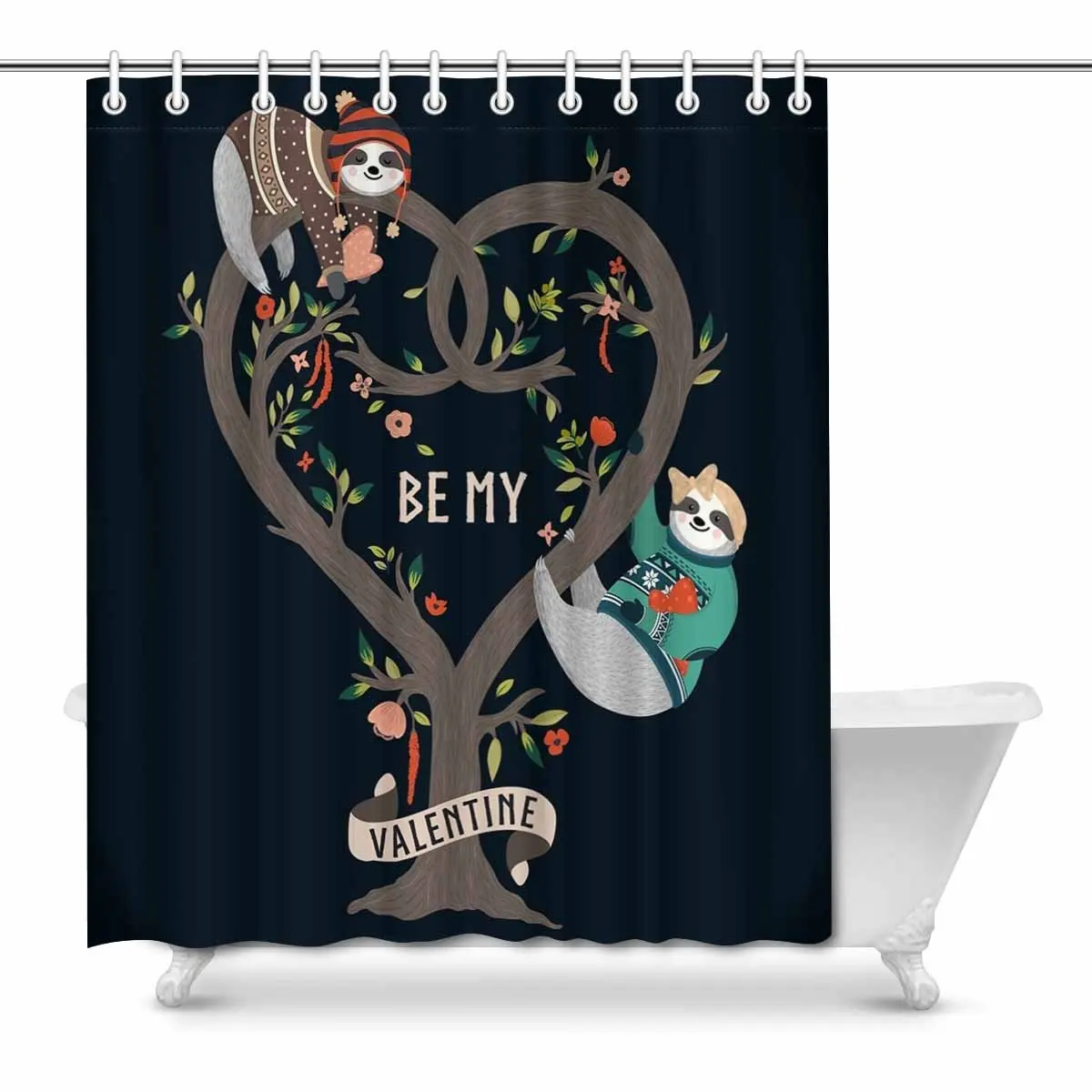 Забавные ленивецы на дереве в форме сердца тканевые занавески для ванной