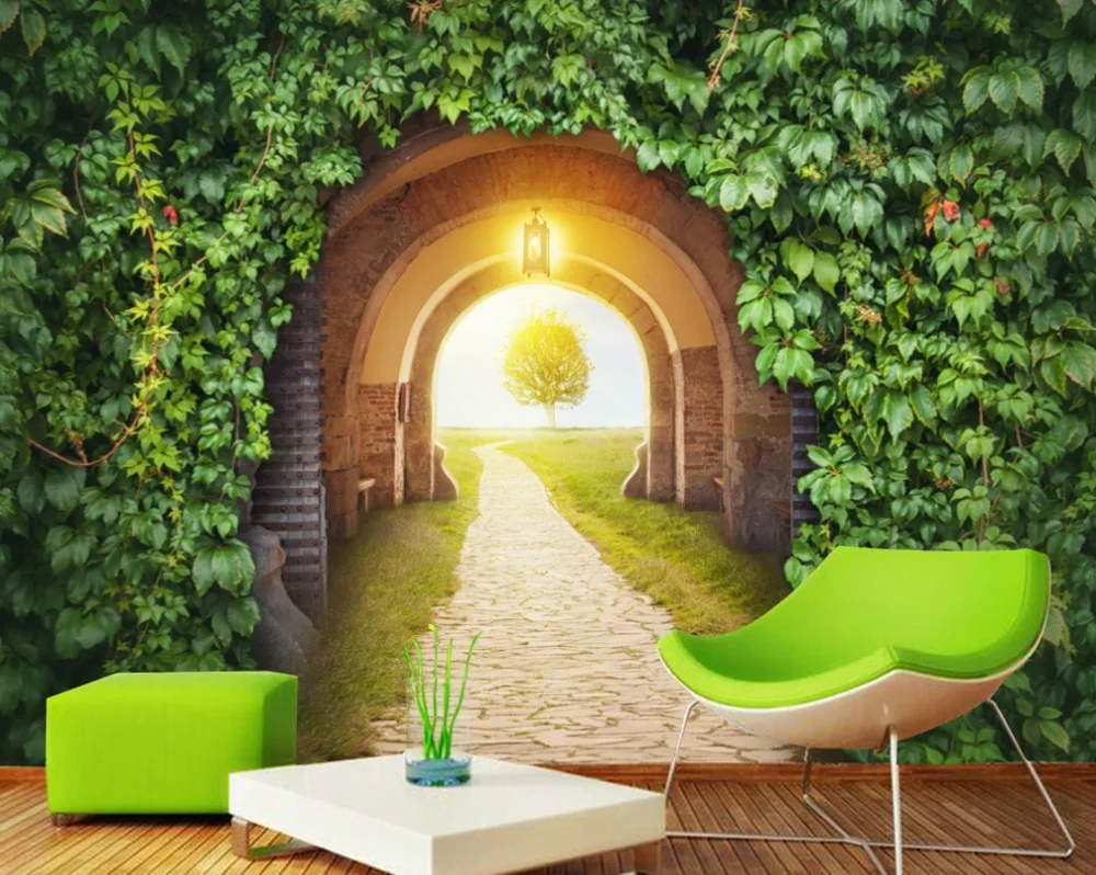 Пользовательские Настенные обои 3D трехмерные деревья облицованная тропа арки