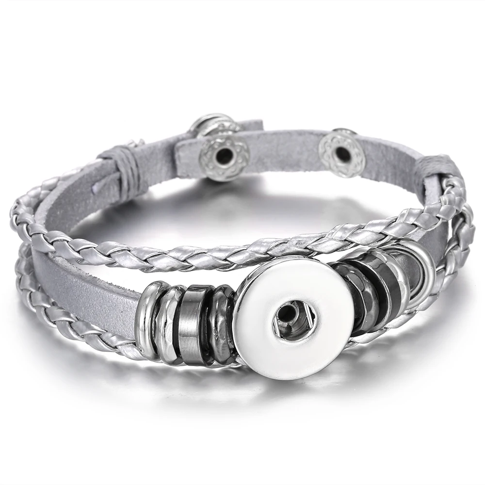 Лидер продаж ювелирные изделия 18 мм кожаный плетеный браслет с кнопками для