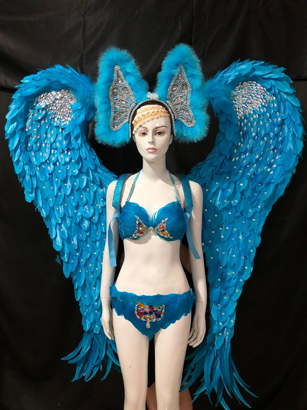 Custom Samba Dance Stage Performance Costume Ostrich Hair Backboard Opening Feather headwear wing Carnival Dance Team wear