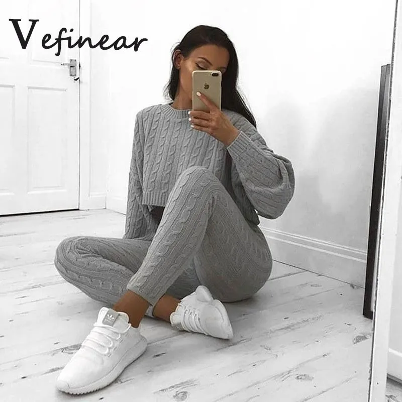 Женский теплый костюм из 2 предметов Зимний вязаный для отдыха с открытыми