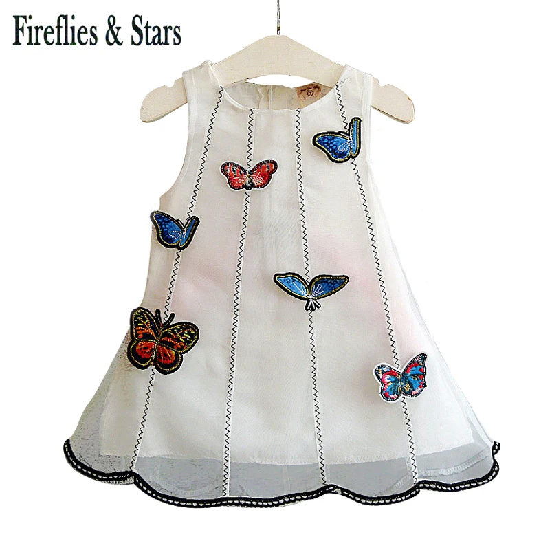 Summer girls dress baby princess kids vestidos children fashion clothes sleeveless 3d butterfly Eugene yarn 2 to 7 yrs | Детская одежда