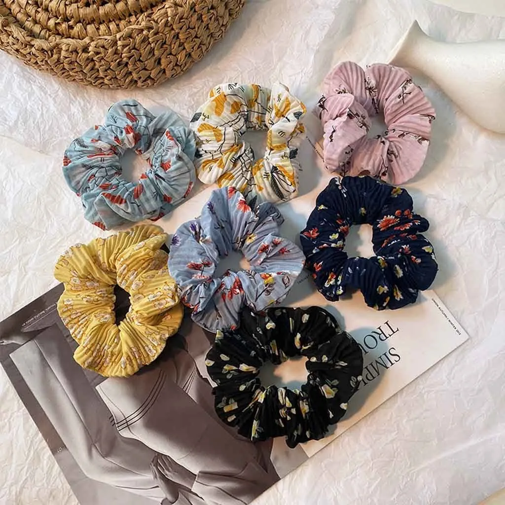 

Women Pleated Floral Hair Ring Fabric Hair Rope Simple Hair Accessories For Girls Ponytail Holders Rubber Band Elastic Hairband