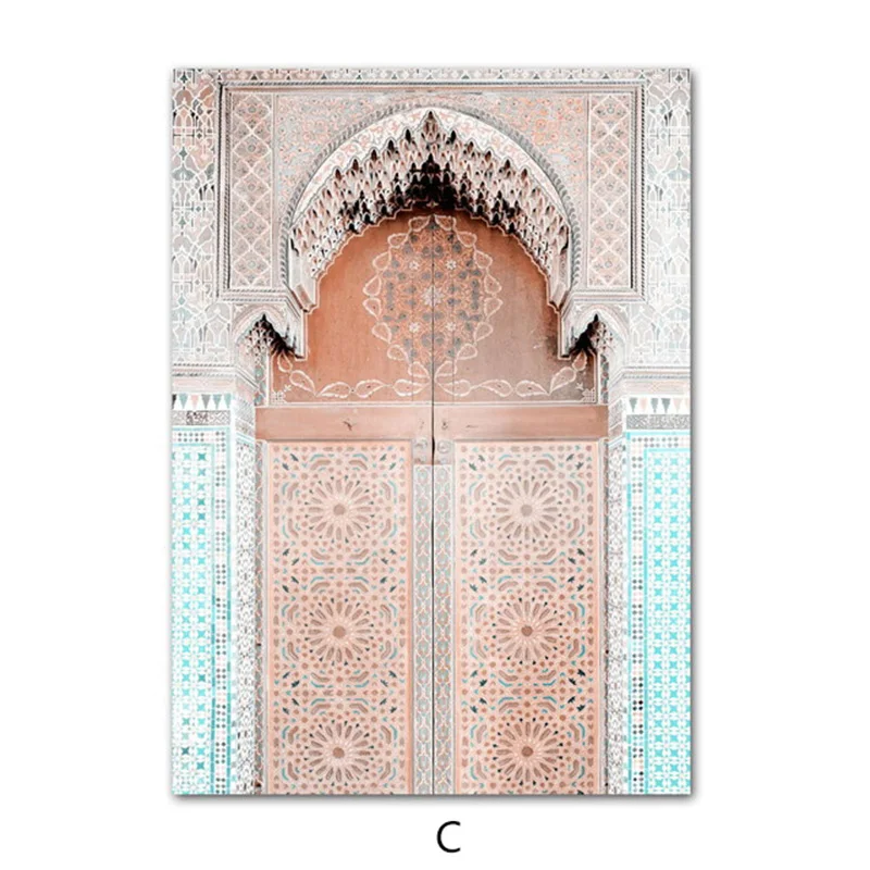 Morocco двери пейзажи религия стены искусства холст живопись Casablanca дворца скандинавские плакаты на стену, изображения для гостиной без рамы - Цвет: C