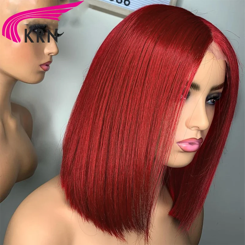 Короткие волосы красный цвет 13x2 парики на сетке прямые/глубокие волны