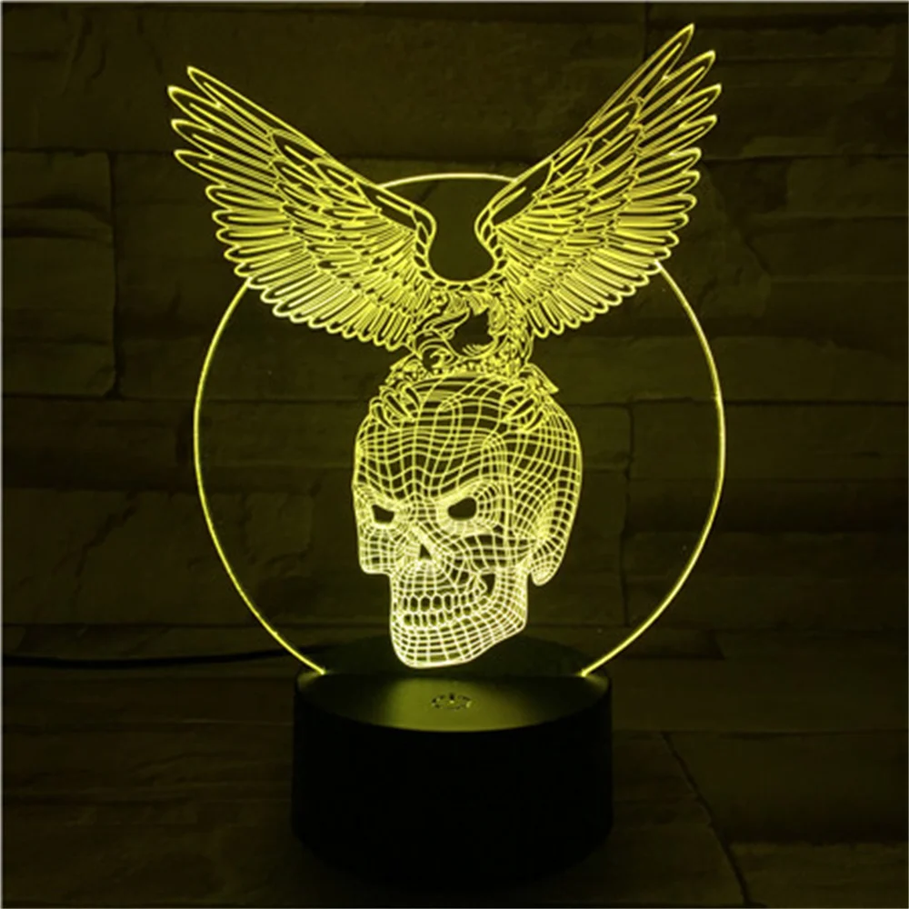Освещение ночного столика Хэллоуинской декорации "Череп" со светодиодами 3D-иллюзии, ночник, детская спальня, Рождественские огни для дома.