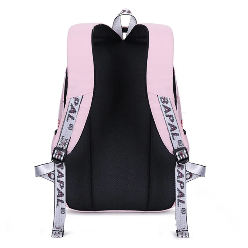 Школьный рюкзак для девочек-подростков черный розовый с плюшевыми мячиками |