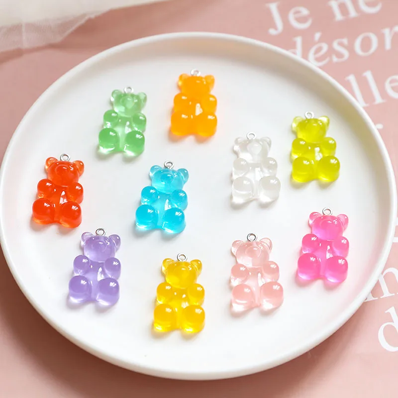 

10Pcs Resin Crystal Candy Bear Pendant Cute Gummy Charms For Necklace Bracelet Earrings Jewelry Making Diy Bears Finding 11*22mm