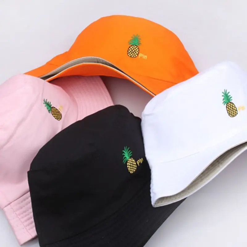 Панама двусторонняя с широкими полями и вышивкой в виде ананаса | Аксессуары для