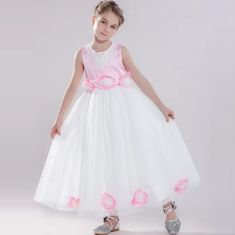 

Girls Spring Summer Sleeveless Ankle Length Model Performance Show Dress Kids Baby Pink Puffy Ball Gown Princess Dress 4-13Y