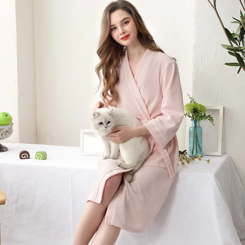 

Autumn Waffle Couple Bathrobe Home Water Slim Sleepwear Absorption Robes Quick Drying Bathrobe Simple Nightwear