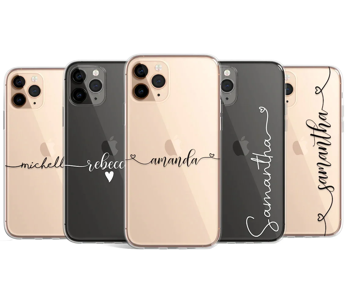 

Personalised Phone Case initials Name Black White Custom Soft Gel TPU cover for iPhone 13 12 11 14 Pro Max X XR XS Max 7 8 Plus