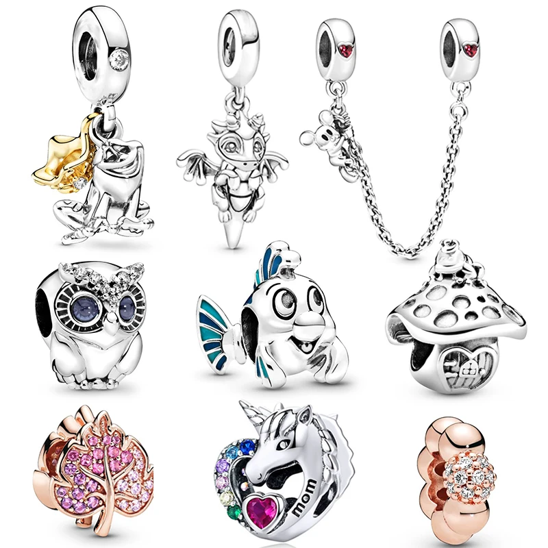 2 шт серебряный дракон Сова Лягушка Листья Шарм Подвеска из бисера fit Pandora Подвески, браслеты, ожерелья для женщин серебро DIY ювелирных изделий