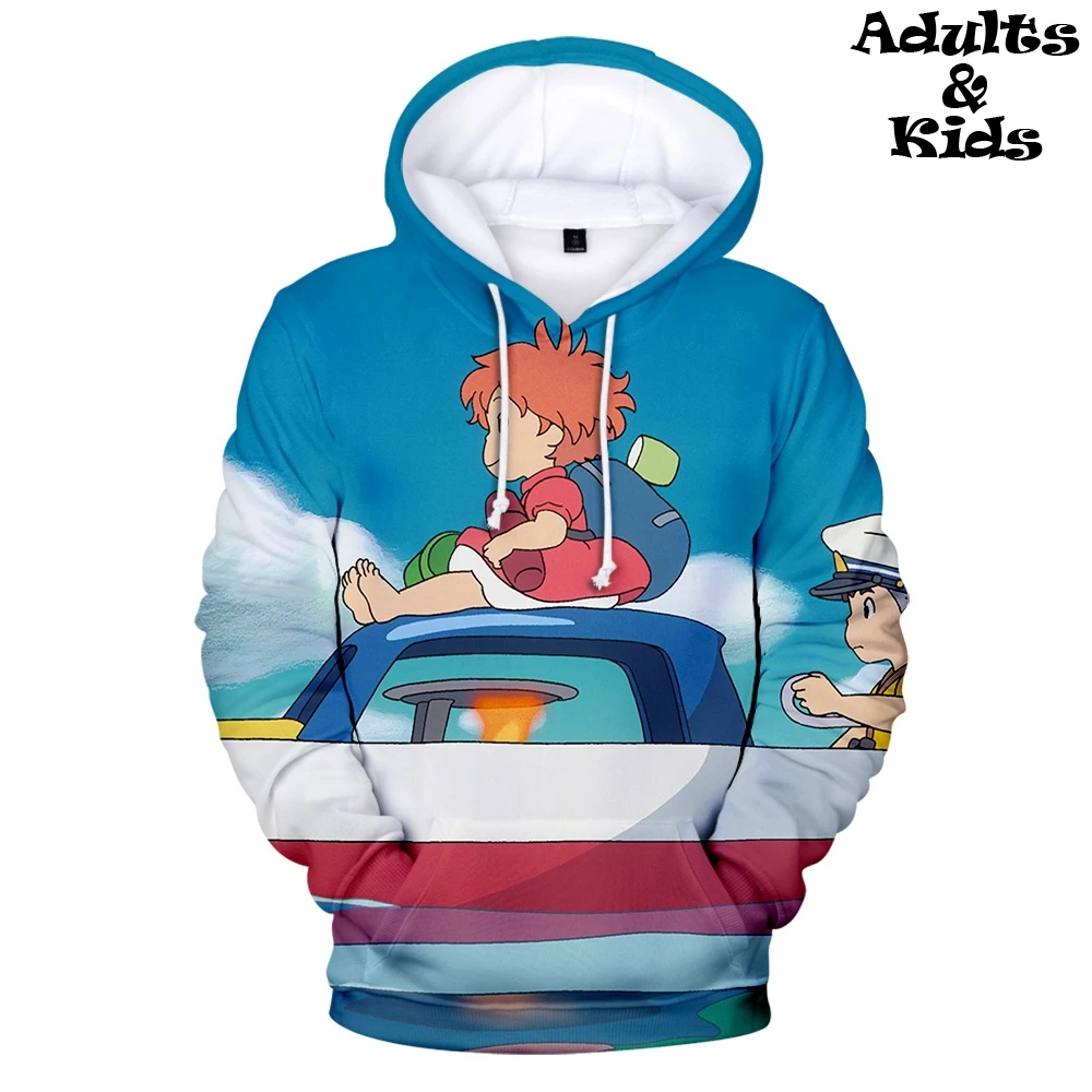 Толстовки Ponyo на скале 3D новые Семейные наряды кавайная толстовка с капюшоном в