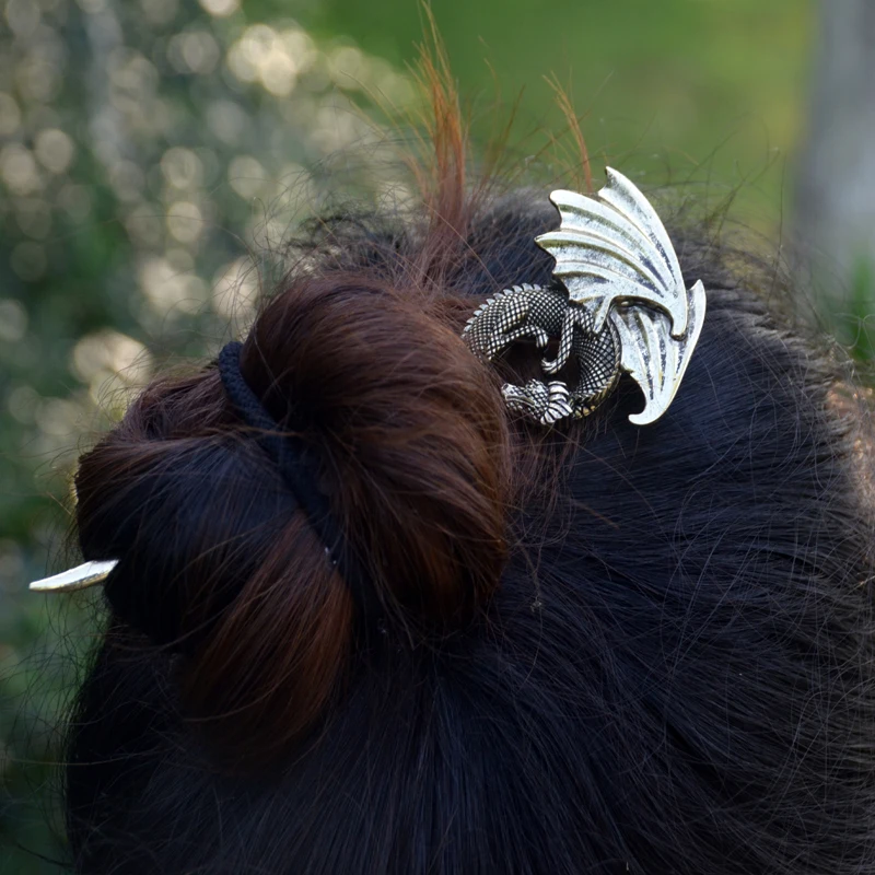 Заколка для волос в стиле ретро с изображением дракона, металлическая шпилька, держатель для волос для животных