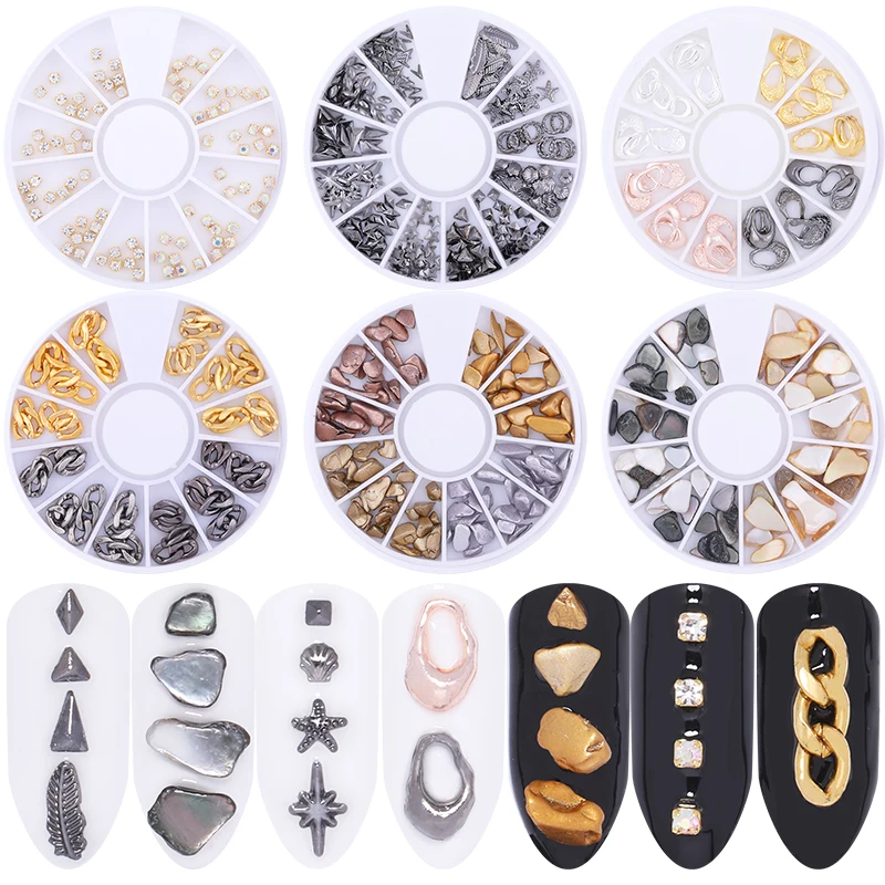 6 коробка Стразы металлические цепи лист смешанные узоры красочный Золотой