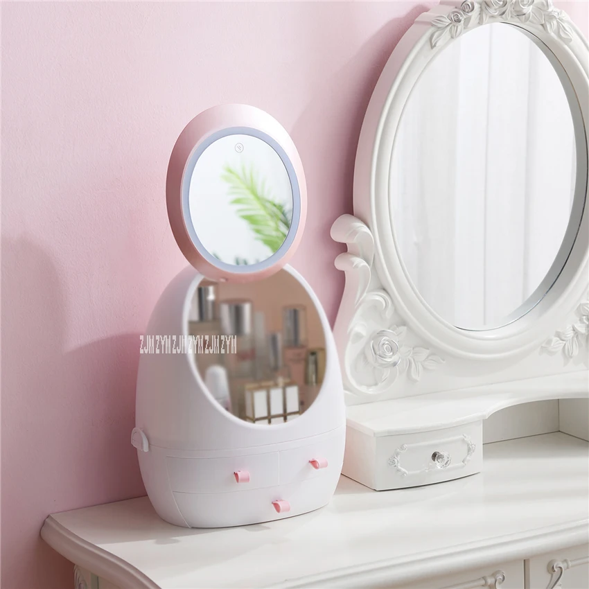 

Туалетный столик зеркало для хранения чехол пыли Led косметический зеркало Портативный ABS косметическая коробка с 3 ящиками ручка зарядка че...