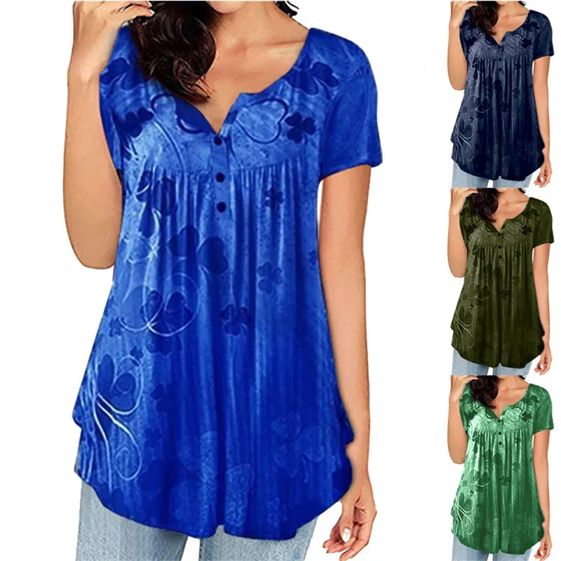 

5XL Plus Size Floral Printed T shirts 2020 Summer Women Button O-Neck Short Sleeve Tops Casual Loose Large Size Female T Shirt