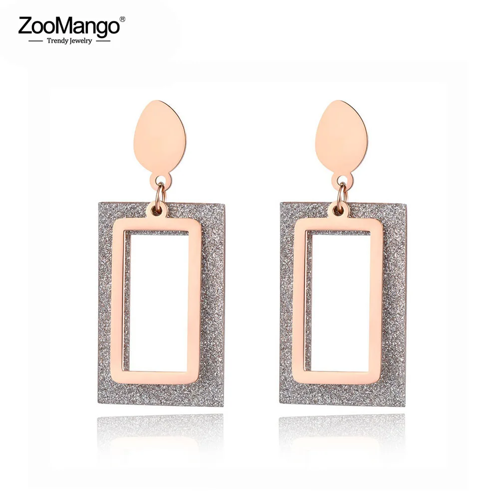 ZooMango Новый двойника нержавеющей стали прямоугольные вечерние серьги для женщин