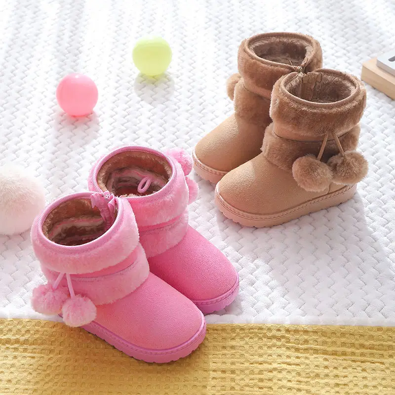 

New Hairball Children's Snow Boots Plus Velvet Thick Anti-skid Winter Fur One-piece Children's Cotton Boots Kids Snow Boots
