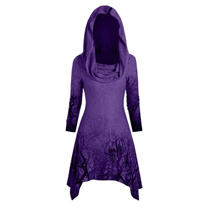 

Autumn Ladies Hoodies Gothic Printed Hooded Long Sleeves Pullover Female Irregular Long Sweatshirt Fashion