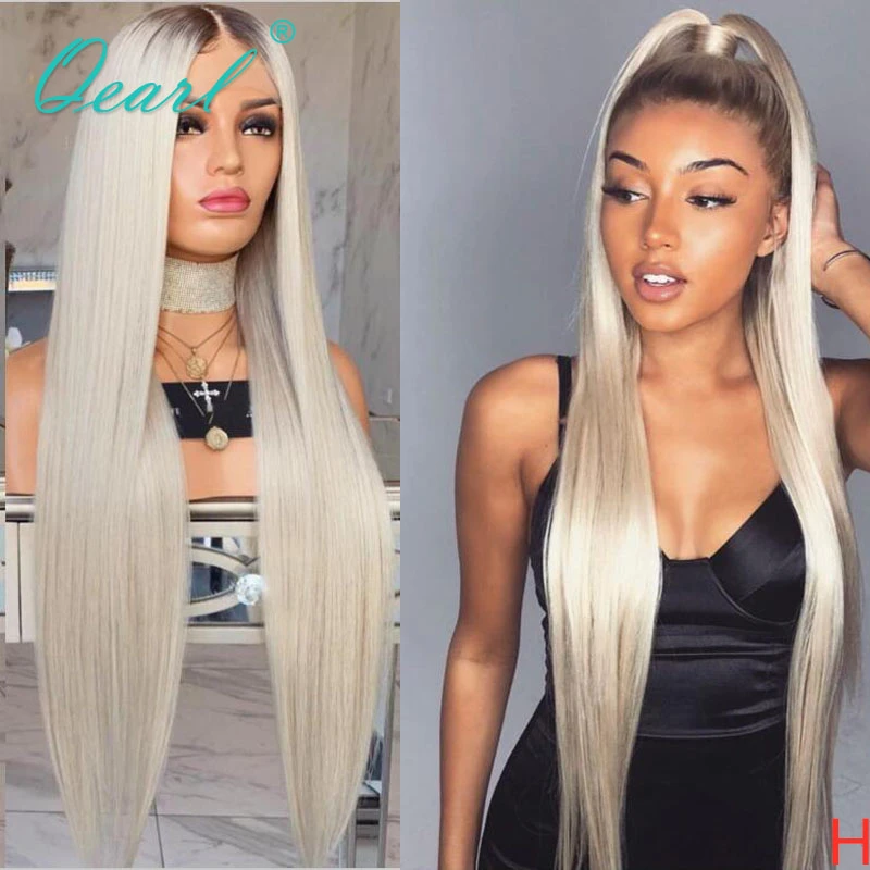 

Platinum Ash Blonde Lace Front Wig 13x4/13x6 Peruvian Remy Straight Human Hair Frontal Wig 150% 26"28" with Baby Hairs Qearl