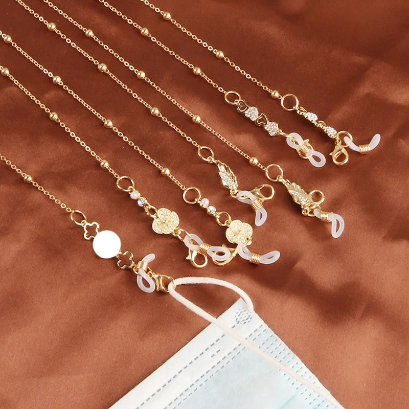 

2021 Children Fashion Pearl Four Tree Leaves Sunglasses Mask Holder Lanyard Retro Number 8 Wings Glasses Chain Jewelry for Women