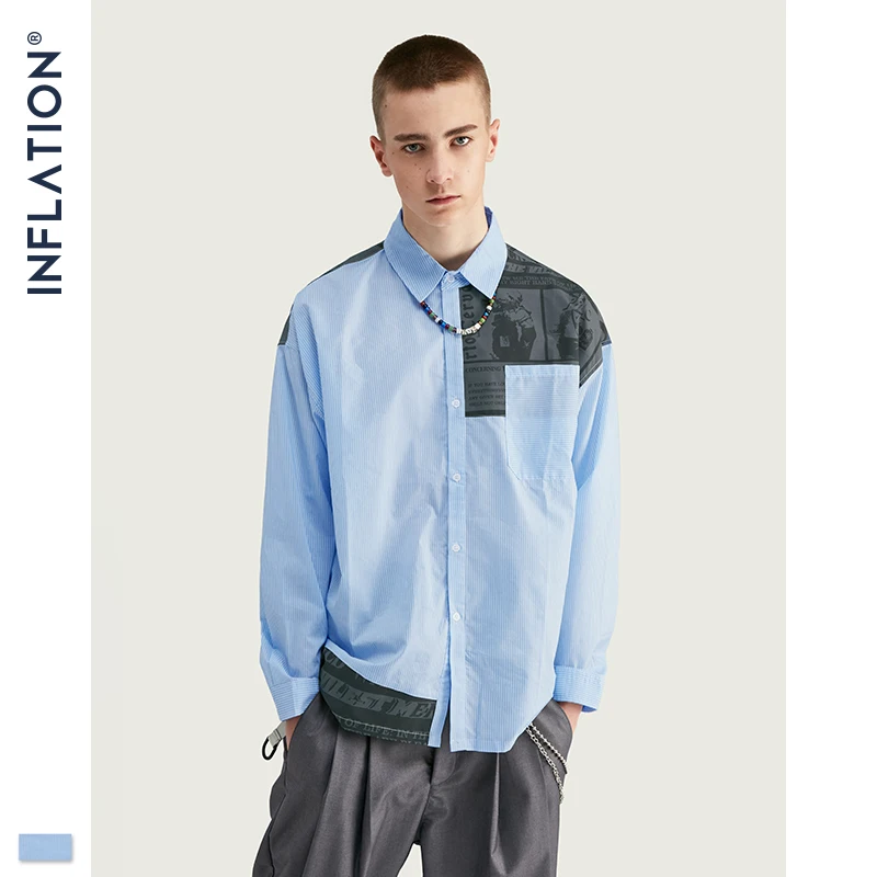 Мужская рубашка в полоску стиле ретро свободный крой мульти полоска Черная