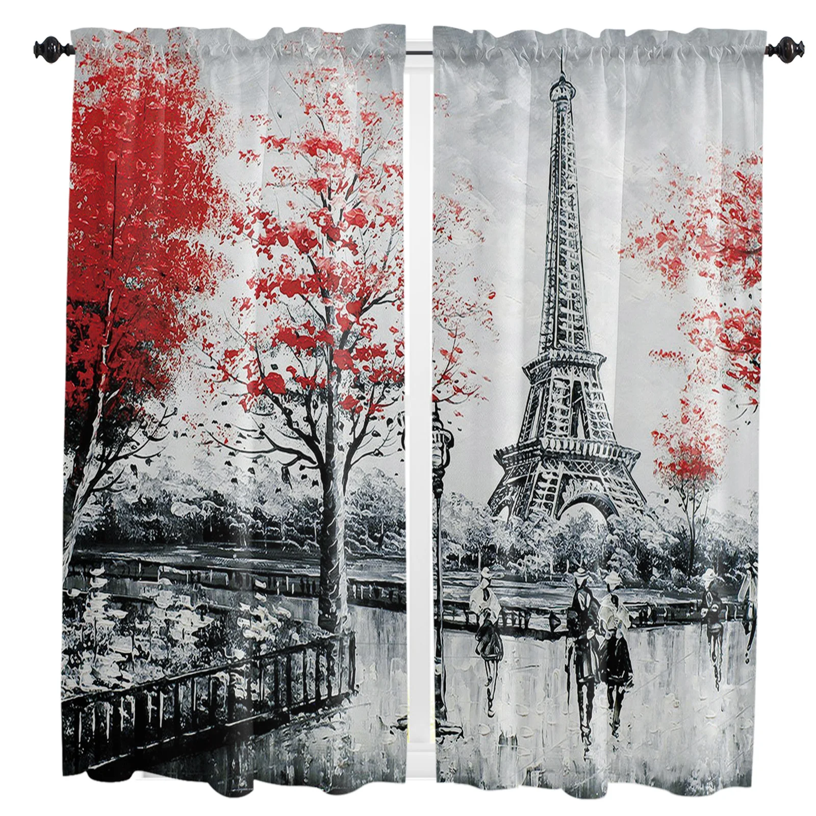 

Штора с изображением Эйфелевой башни, картина маслом, для гостиной, детской, спальни, кухни, оконные занавески, предметы первой необходимости в интерьере