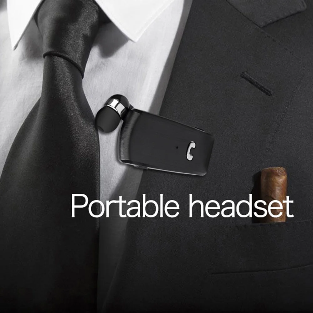 

Bluetooth Wireless Headset Portable Earphone Retractable Calls Remind Vibration Clip Noise Cancelling Earbud For Xiaomi Huawei