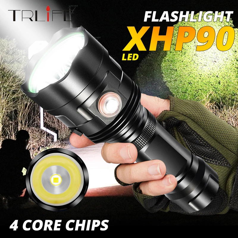 Мощный 3 * XHP50 светодиодный вспышка светильник XHP90 фонарь Перезаряжаемые