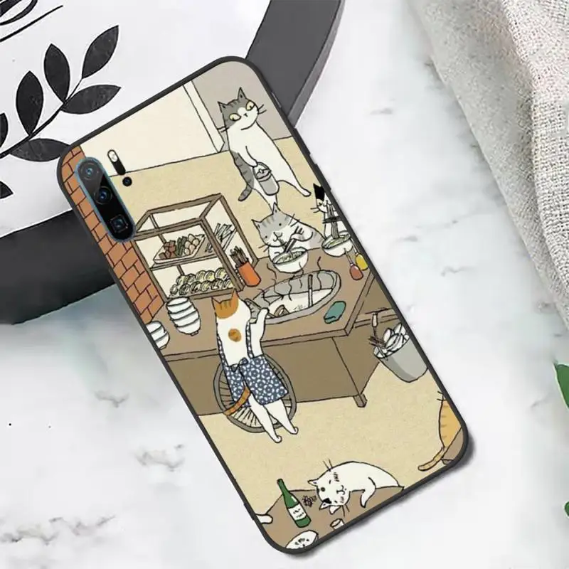 

Retro illustration Cute Japanese Cats Phone Case For Huawei P20 P30 P40 lite Pro P Smart 2019 Mate 10 20 Lite Pro Nova 5t