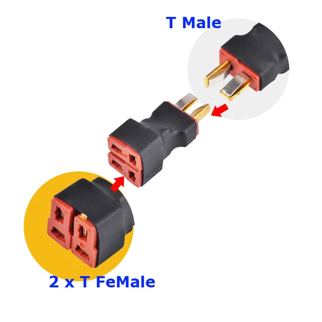 Deans T-plug male to 2x Deans T-plug female adapter