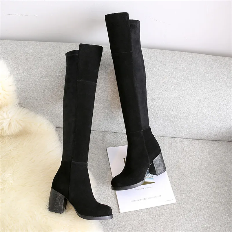 Женские замшевые ботфорты Meotina Сапоги выше колена из натуральной воловьей кожи