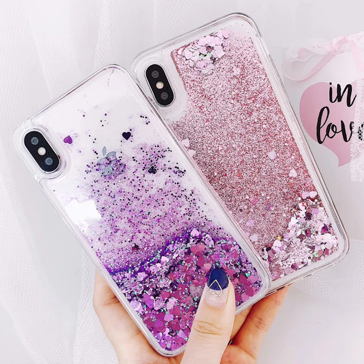 Чехол для телефона для Iphone X XR XS MAX 5 5S Se 6 6s 7 8 Plus Love Heart жидкие движущиеся пески чехол для Iphone Блестящие Блестки чехол для телефона