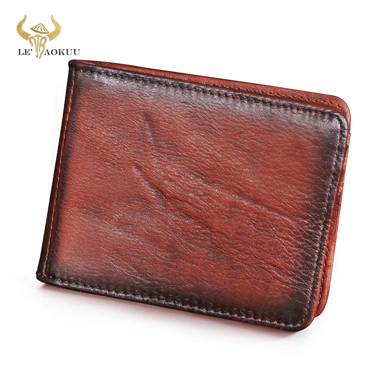 

Hot Sale Men Male Grain Genuine Leather Design Fashion Slim Wallet Front Pocket Money Clip Mini Bill Purse For Men 1055