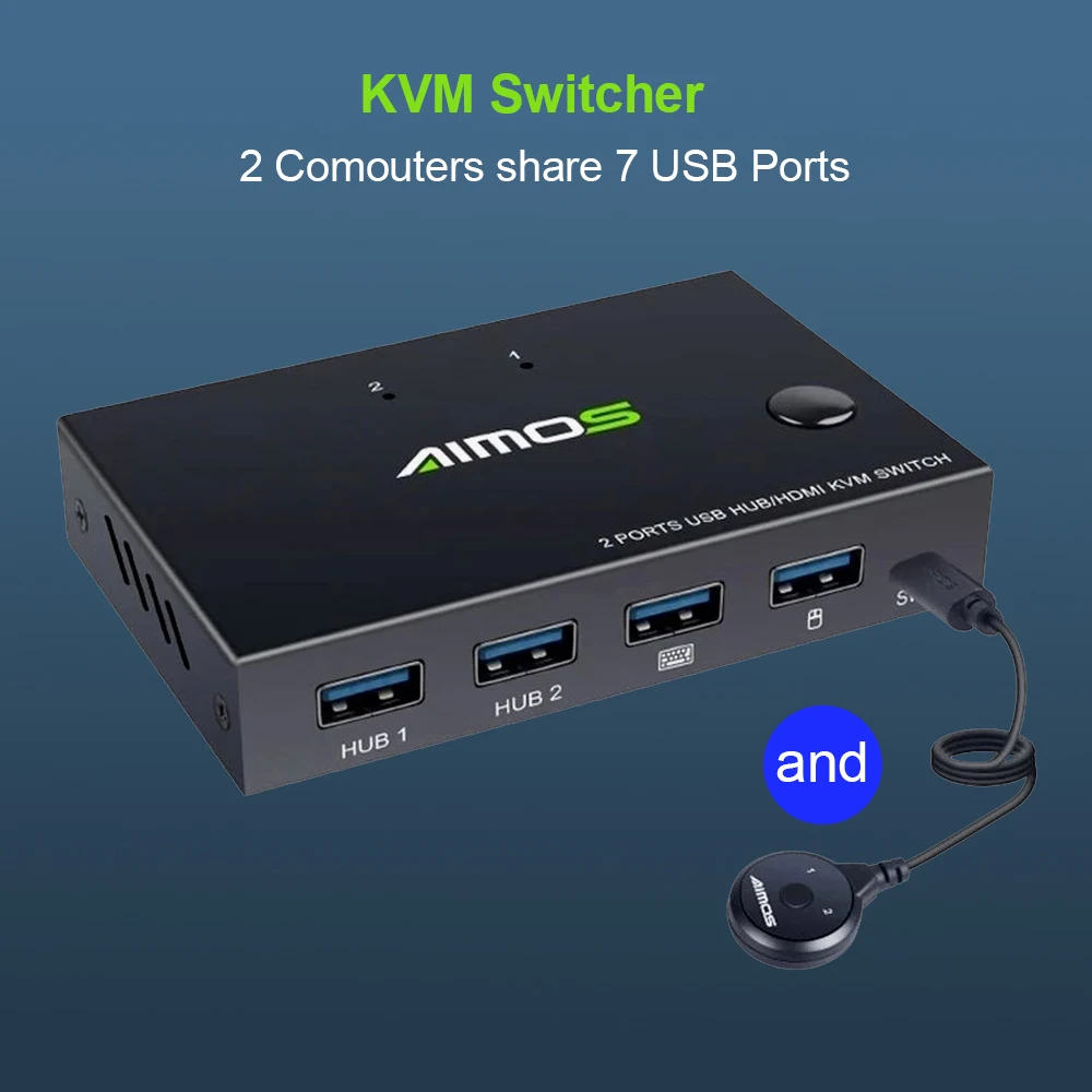 

2 In 1 Out 4K USB HDMI KVM Switch Box for 2 PC Sharing Keyboard Mouse Printer Plug Paly Video Display USB Swltch Splitter