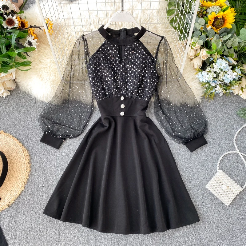 Пикантные зимние сетчатые кружевные платья женские вечерние с вышивкой женское